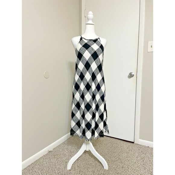 Philosophy Gingham Dress Black & White 6 Halter Linen Blend Lined Cocktail NWT - Picture 1 of 14